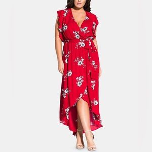 Red floral maxi dress - size 16.